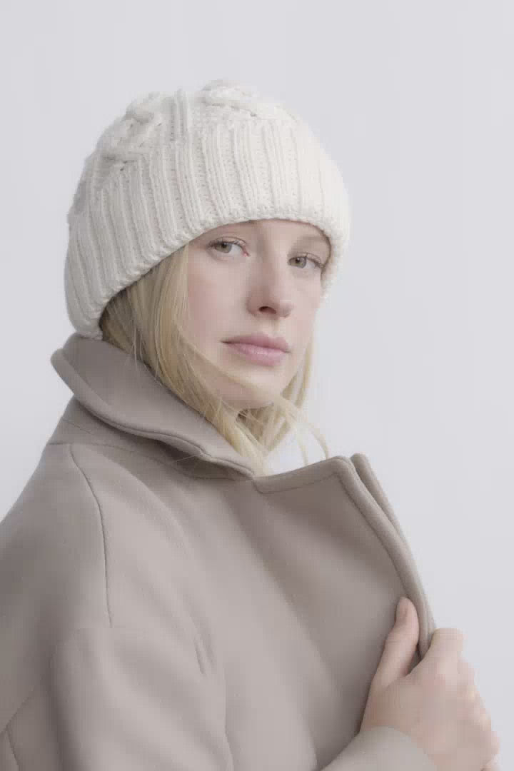 Mulranny Aran Diamond Stitch Hat -  Cream