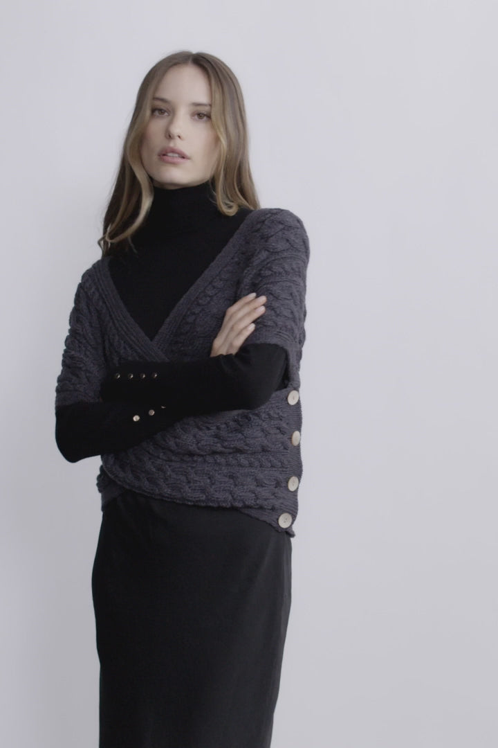 Écharpe Aran en laine mérinos croisée Corrib - Gris