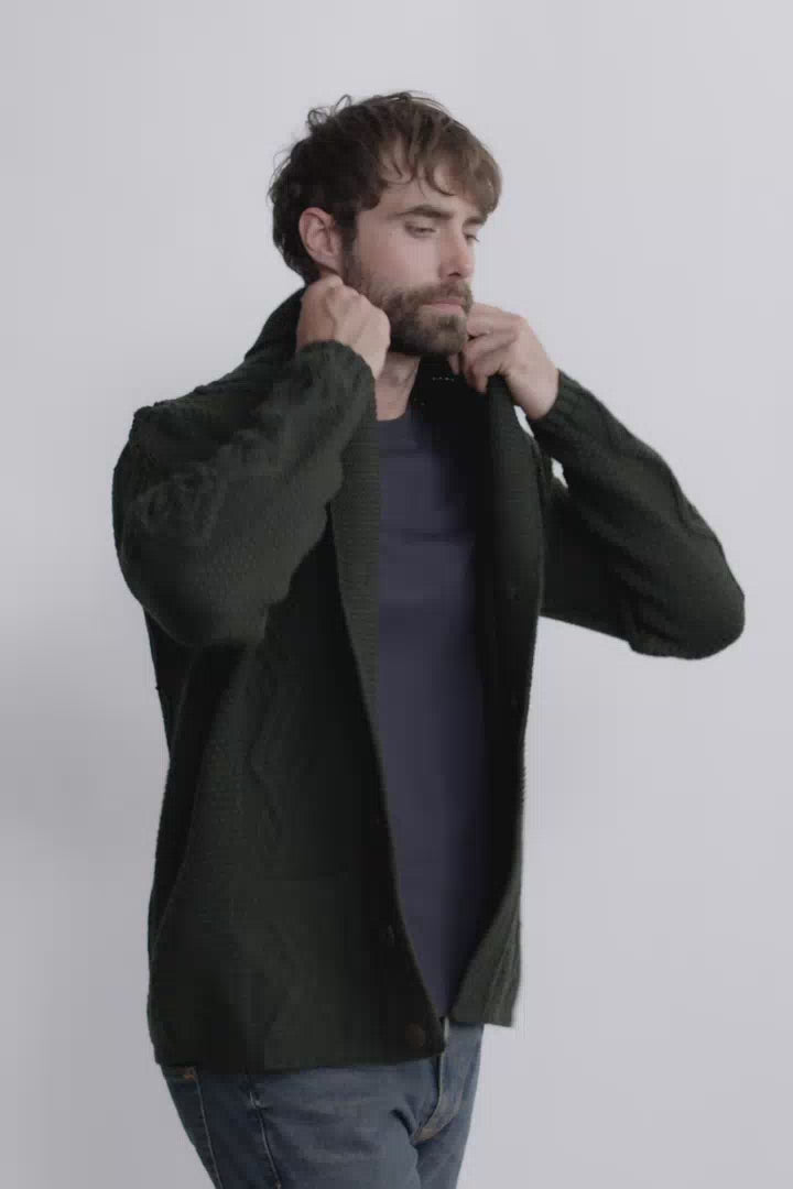 Killary Fjord Merino Aran Cardigan - Forest Green