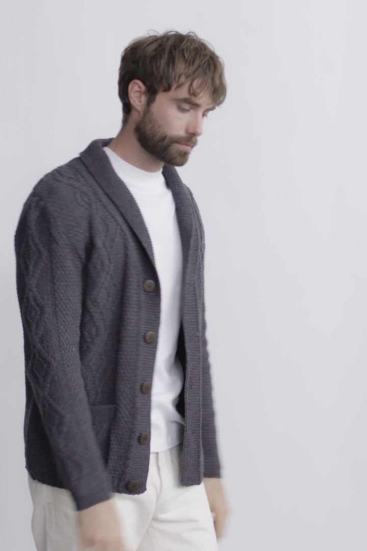 Killary Fjord Merino Aran Cardigan - Charcoal