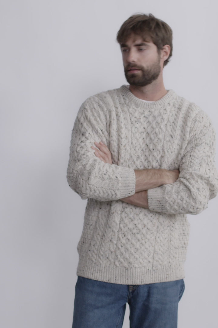 Inisheer Traditional Mens Aran Sweater - Flecked Cream