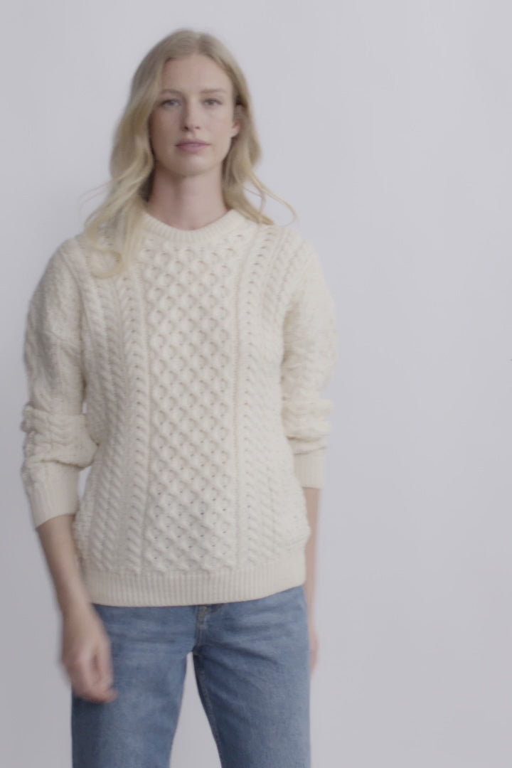 Inisheer Ladies Traditional Aran Sweater - Flecked Cream